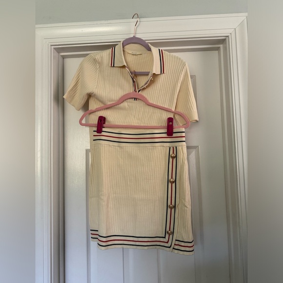 Knit Collar Two Piece Short Sleeve Top and Mini Skirt Matching Set - Picture 2 of 15